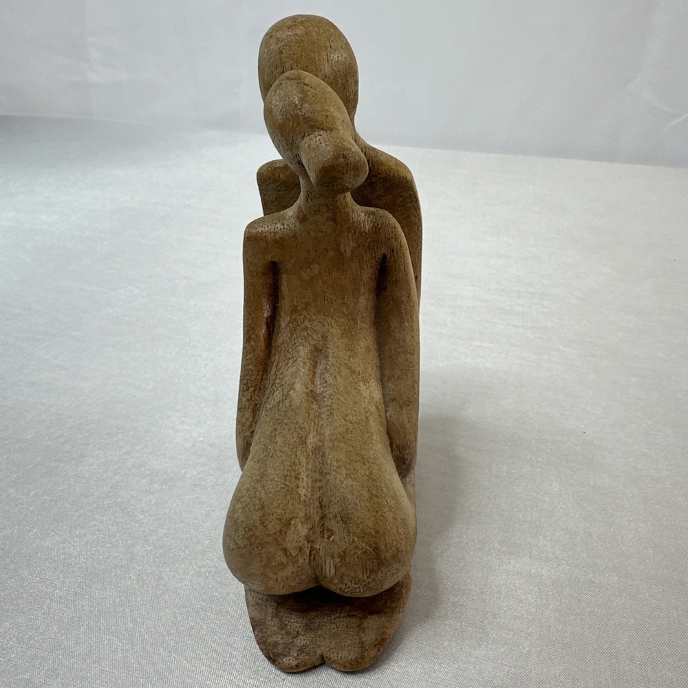 Decorative Carved Wood Nude Woman Man Kissing Love Wooden Statue Sculpture - Picture 4 of 7